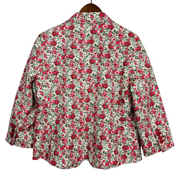 Talbots 2011 Needlepoint Style Floral Blazer Triple Button Pink Red - 14P - Picture 2 of 6